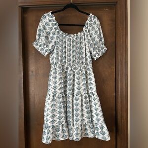 Ivory and Blue Floral Dress